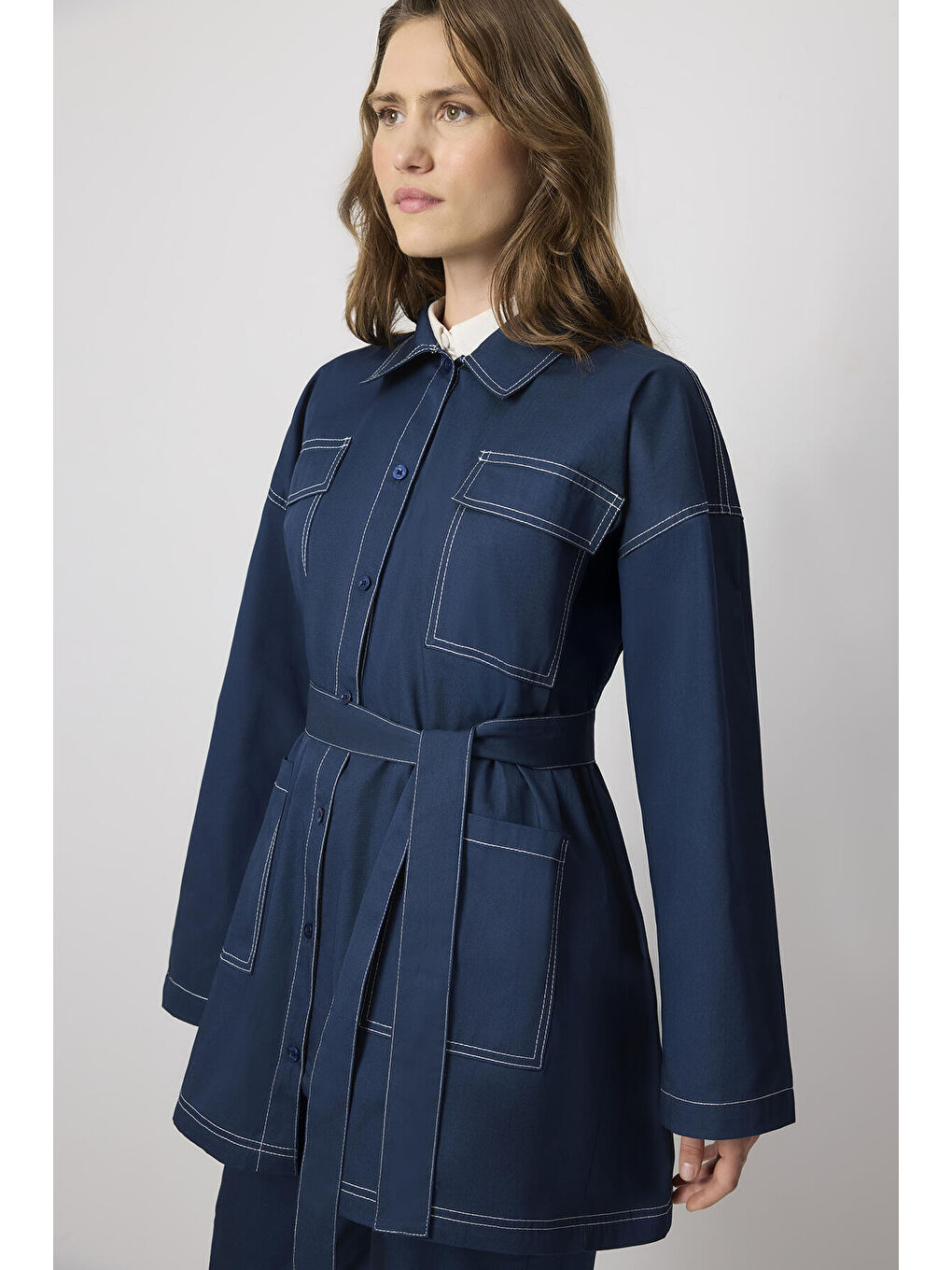 Lacivert %100 Pamuklu Kontrast Dikişli Ceket Pantolon Takım-1