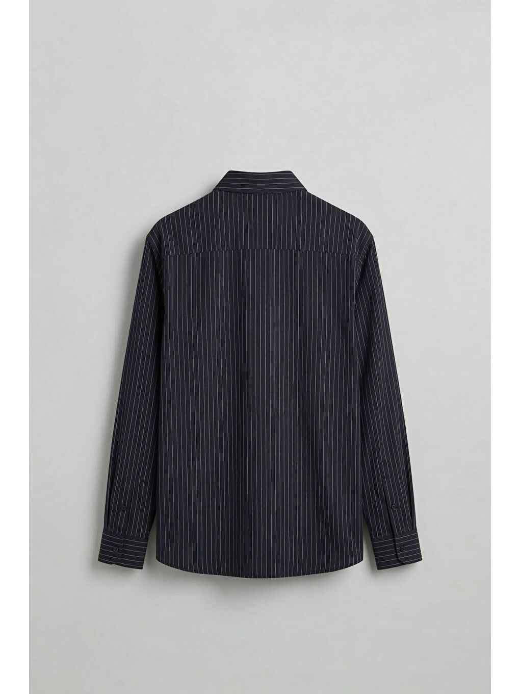 Erkek Oversize Çizgili Modal Karışımlı Uzun Kollu Gömlek Siyah-1