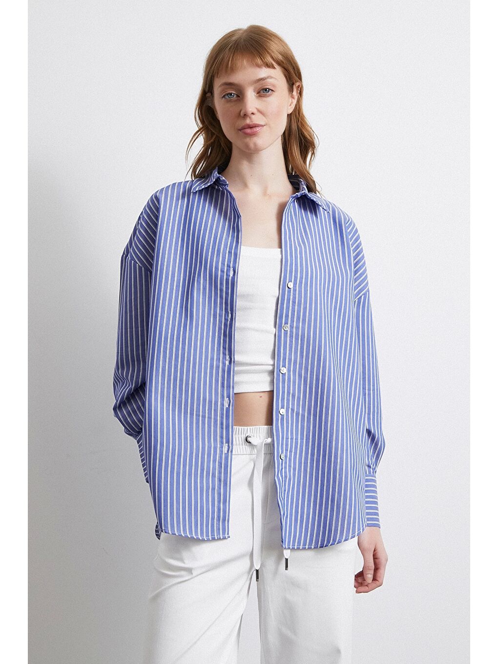 Çizgili Mavi Gömlek Mavi-3