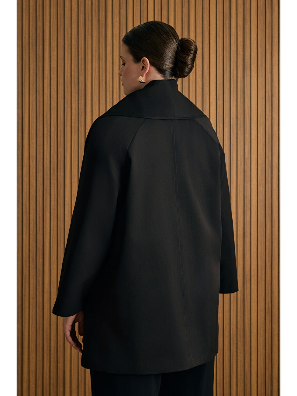 Siyah Şal Yaka Rahat Form Pamuk Kap-5