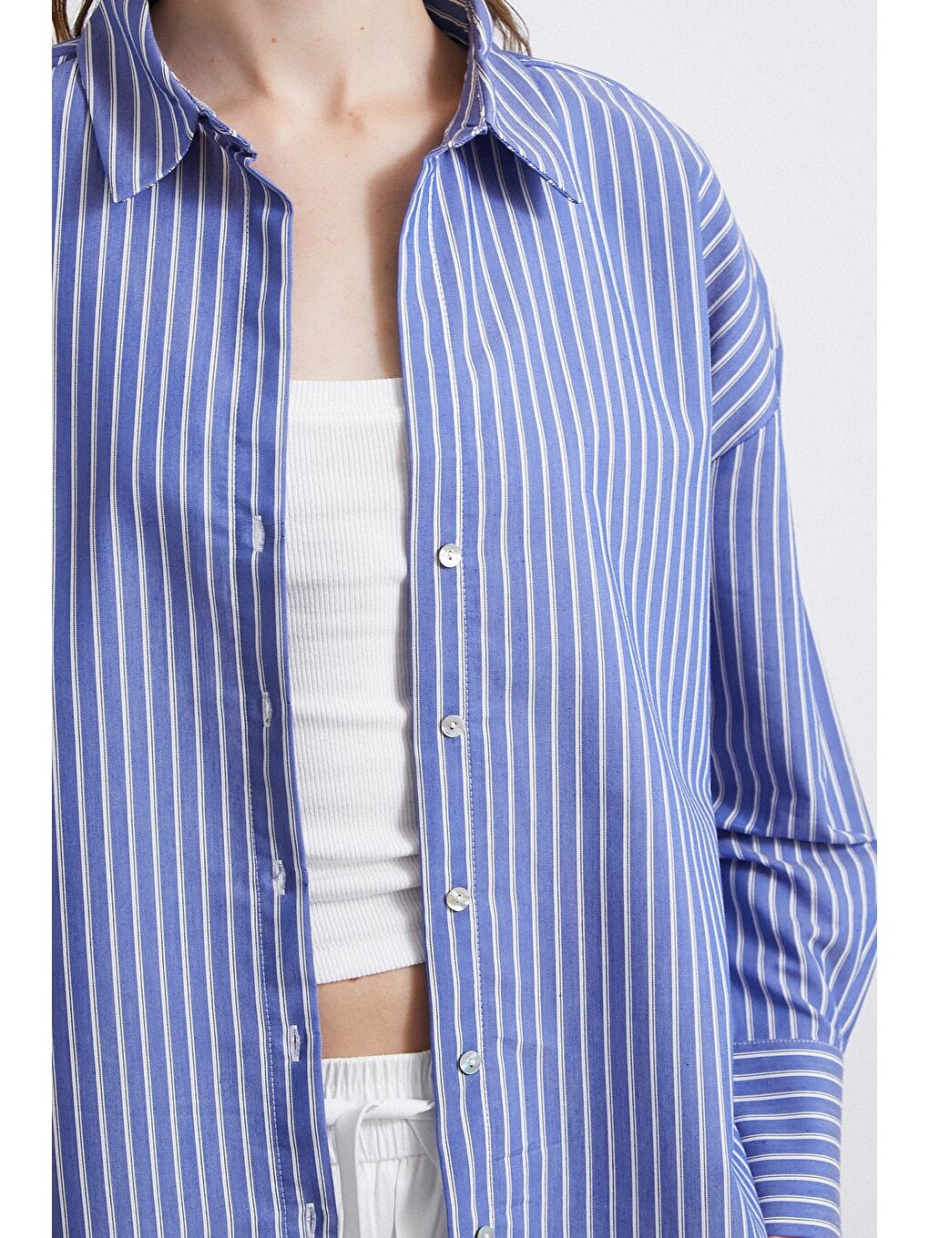 Çizgili Mavi Gömlek Mavi-4