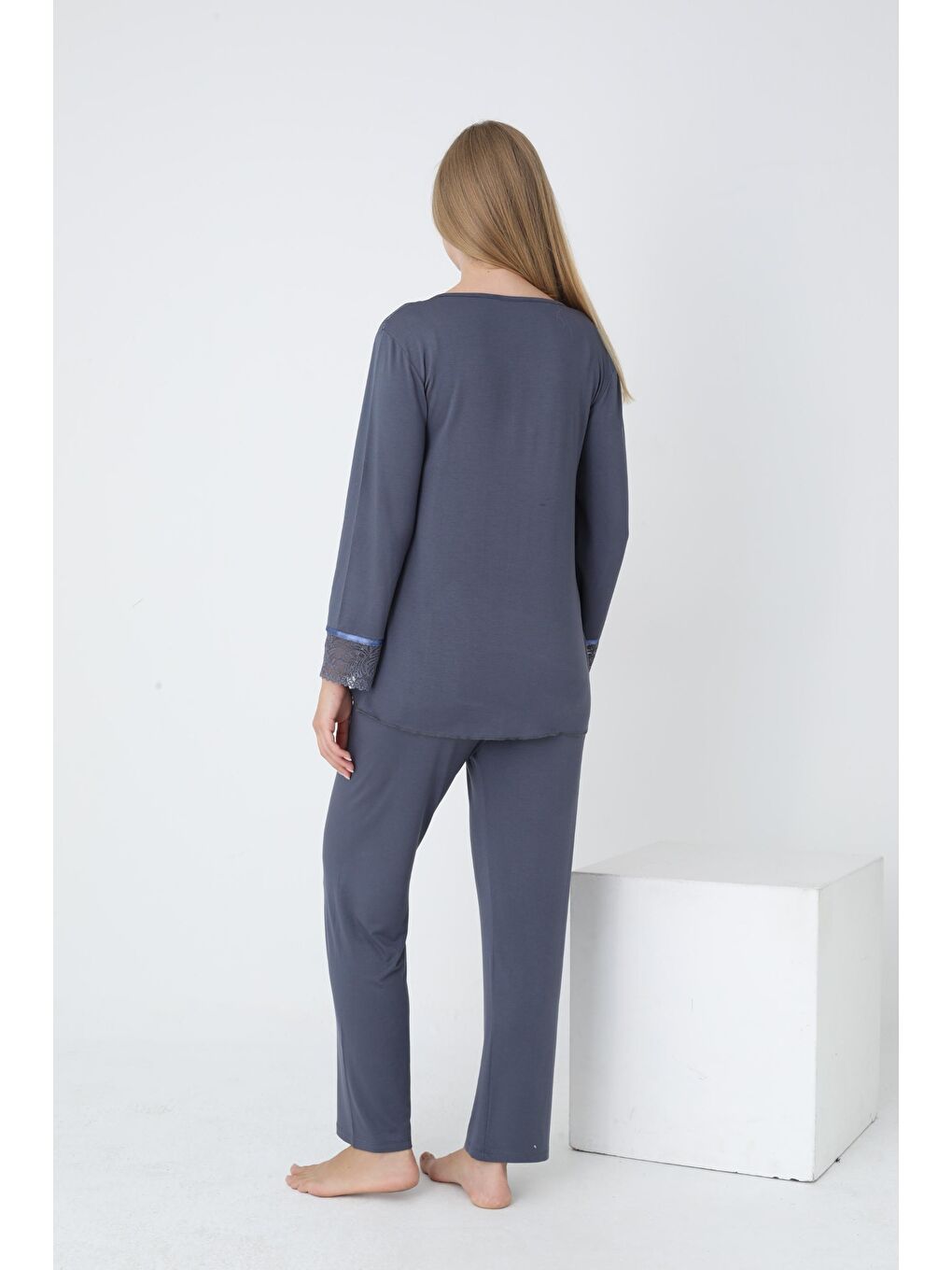 Gri Uzun Kol Füme Hamile ve Lohusa Pijama Takımı-1