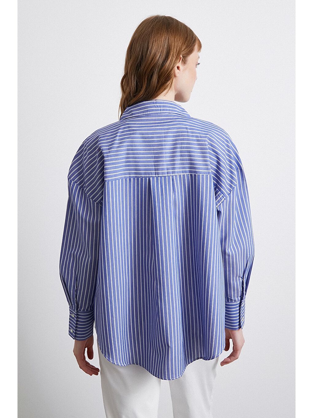 Çizgili Mavi Gömlek Mavi-5