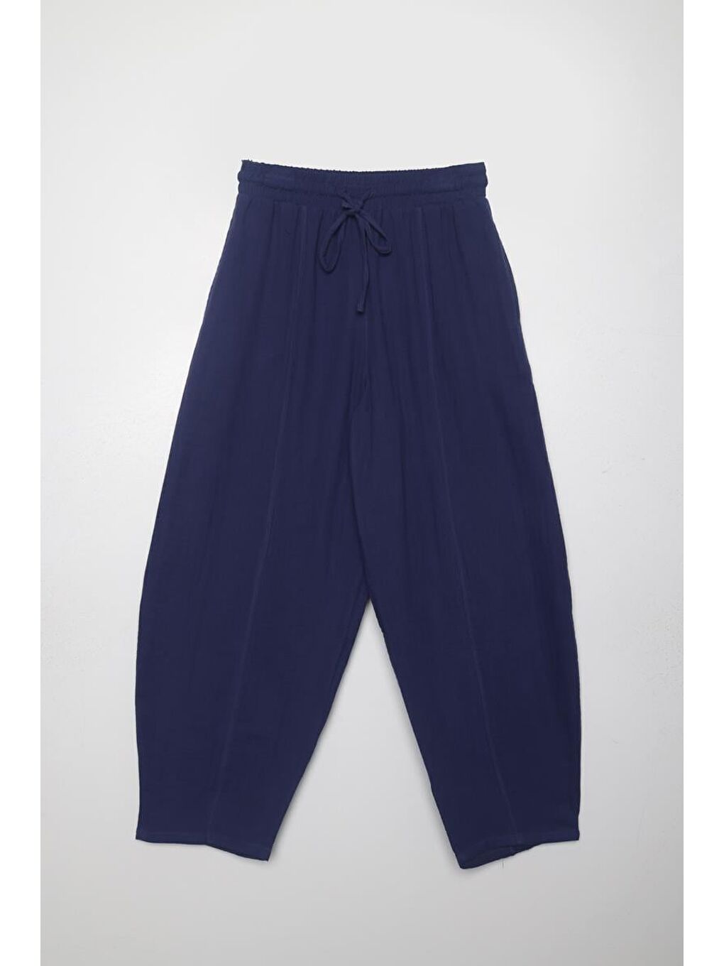 İndigo-%100 Pamuklu Cepli Müslin Pantolon-4