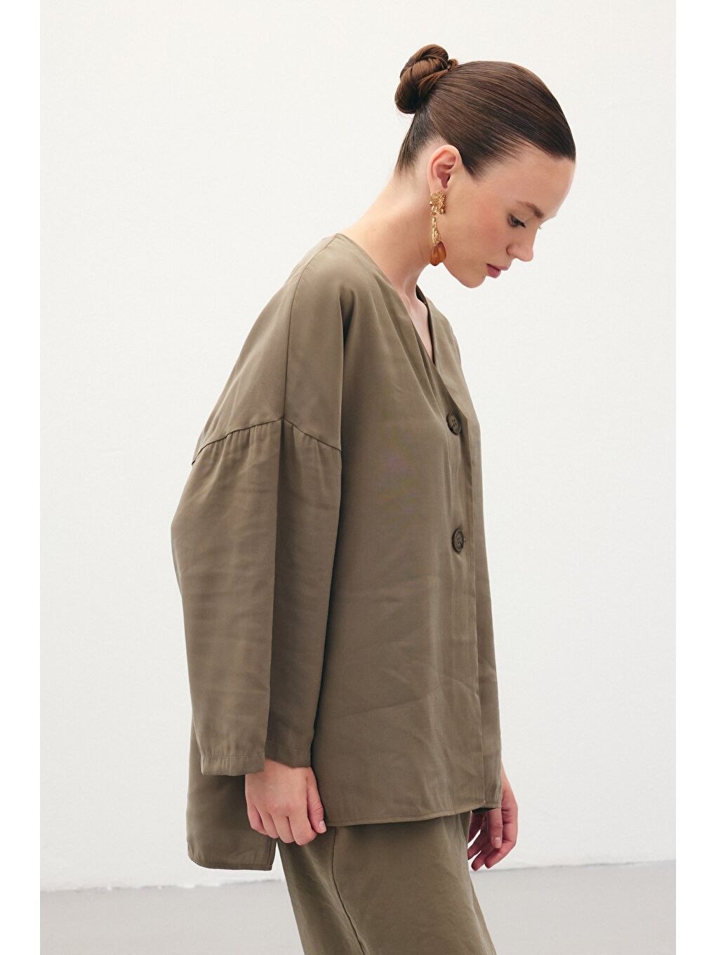 Düğmeli Kimono - Haki-4