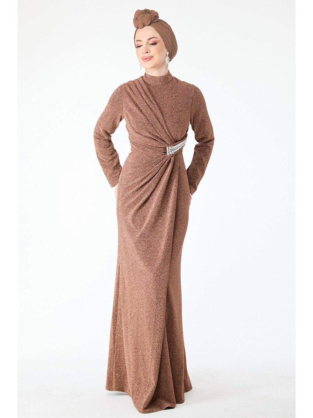 Hakim Yaka Kadın Sarı Abiye Elbise - 24395-1