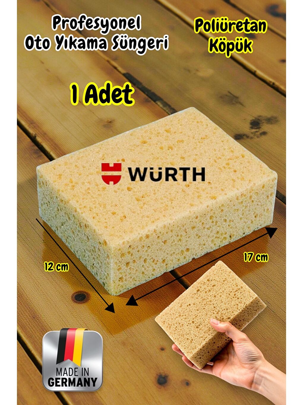 Kahverengi Würth 17x12x6cm Made in Germany Otomobil Oto Yıkama Parlatma Süngeri-3
