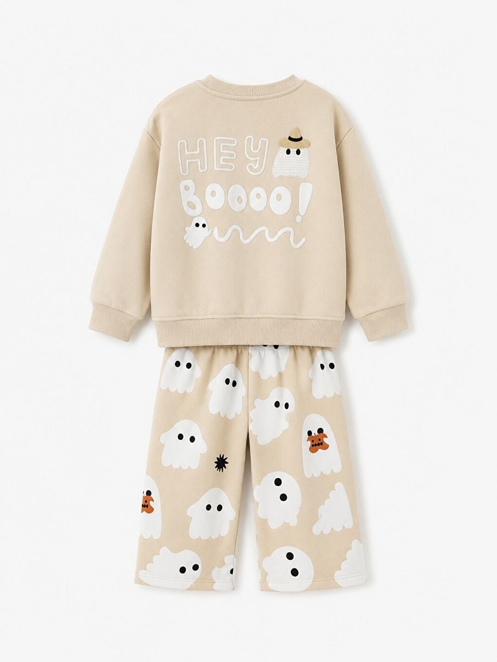 Beyaz Çocuk Desenli Ekru Sweatshirt Ve Bol Paça Eşofman Takımı-3