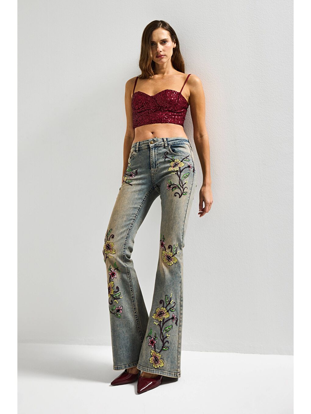 Mavi Kadın T.Kot Rengi 4s6-91 Midrise Flare Fit Özel Nakış Desenli Elastan Kumaş Denim Jean-2