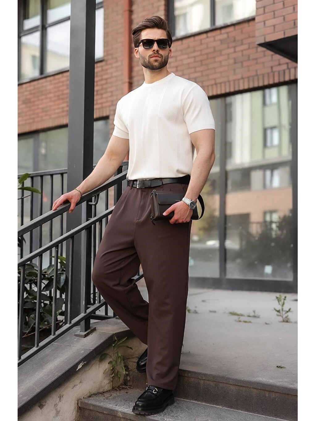 Beyaz Regular Fit Bisiklet Yaka Fitilli Triko Erkek Tişört E7490-1