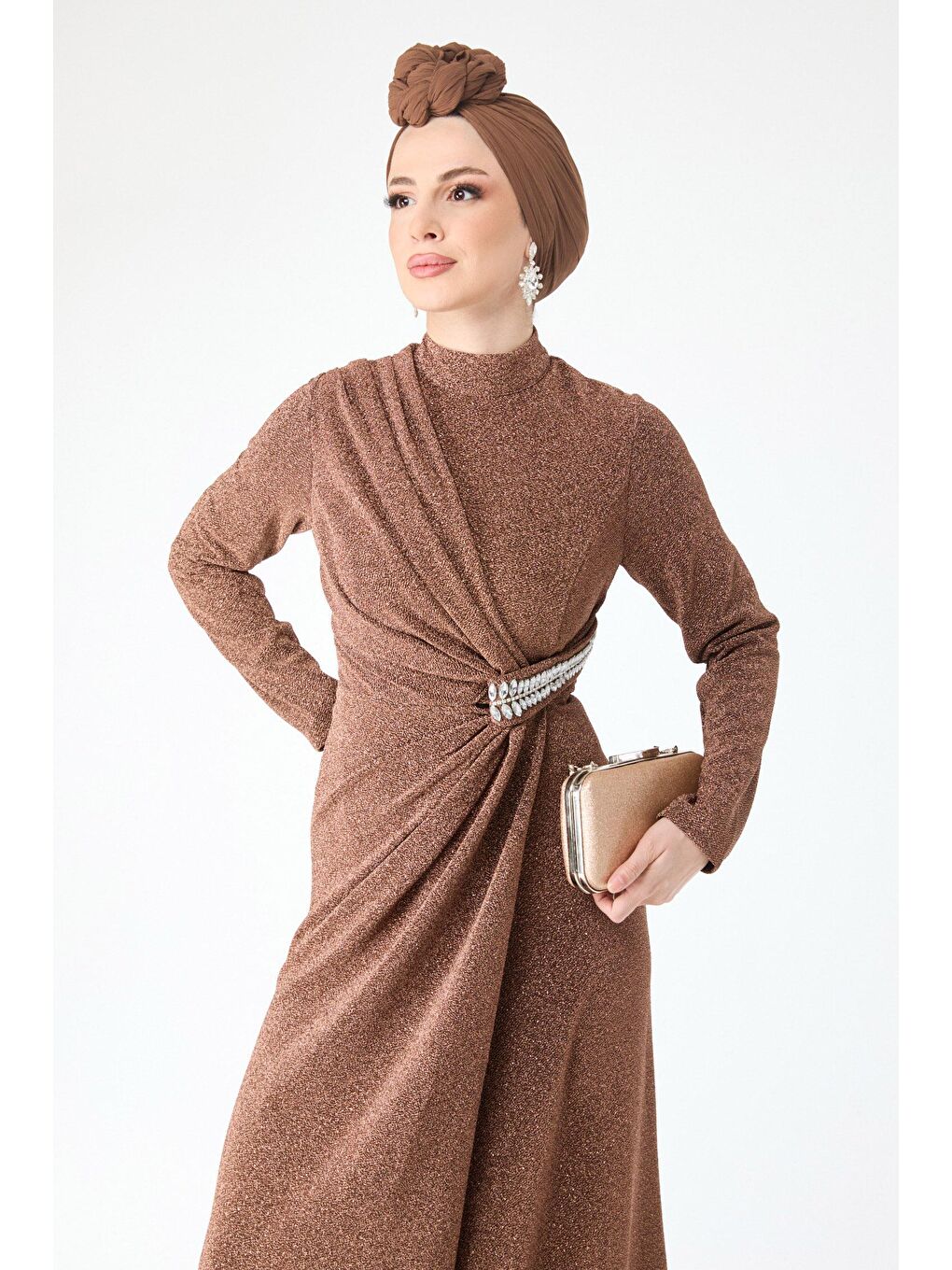 Hakim Yaka Kadın Sarı Abiye Elbise - 24395-2