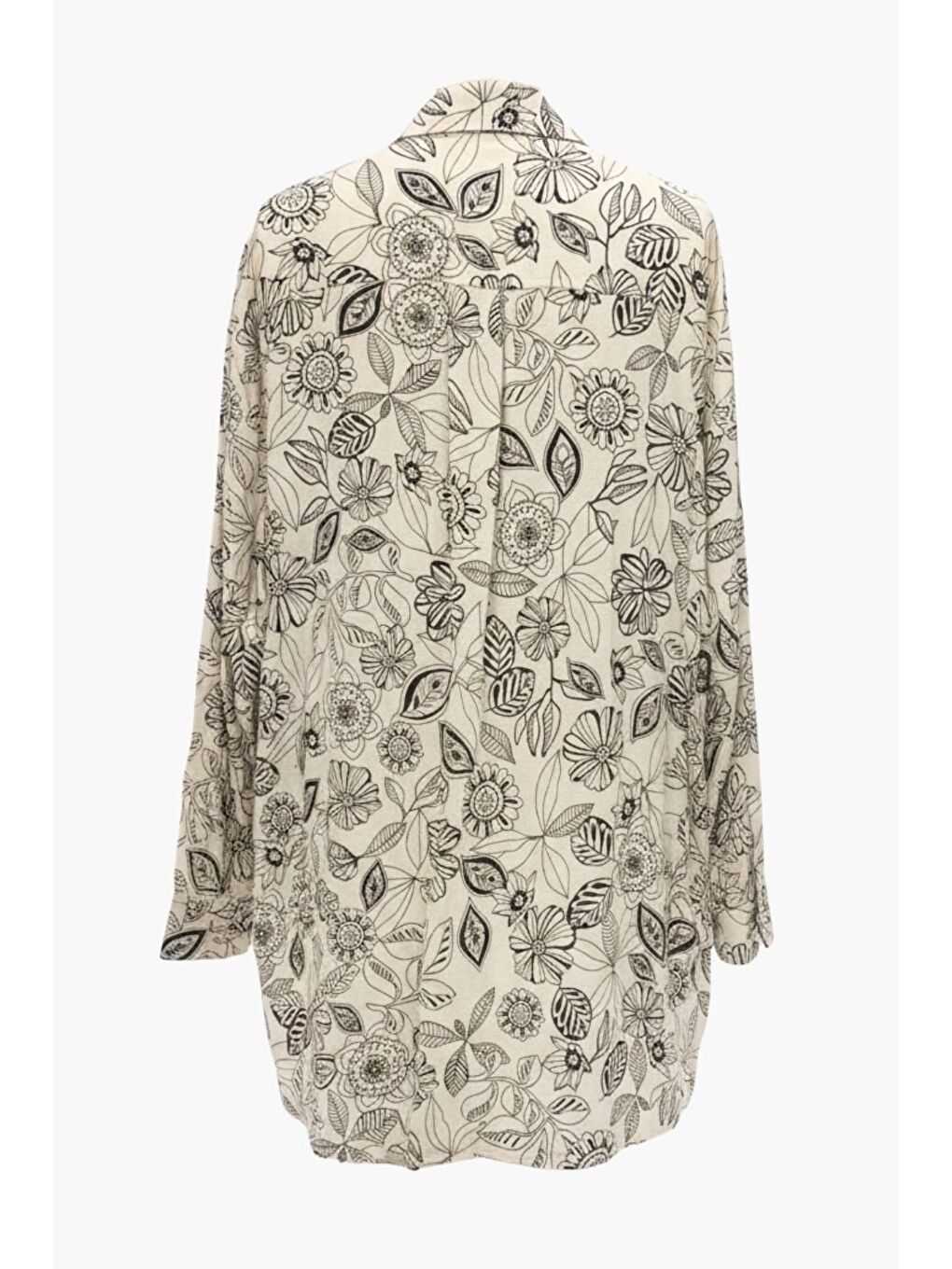 Siyah Çiçek Desenli Keten Katışımlı Ekru Tunik-3
