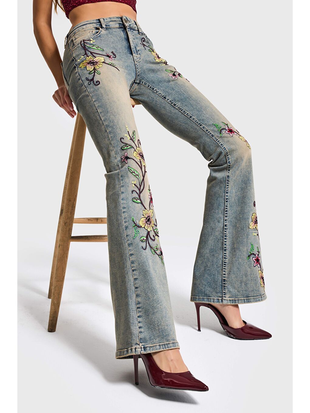 Mavi Kadın T.Kot Rengi 4s6-91 Midrise Flare Fit Özel Nakış Desenli Elastan Kumaş Denim Jean-4