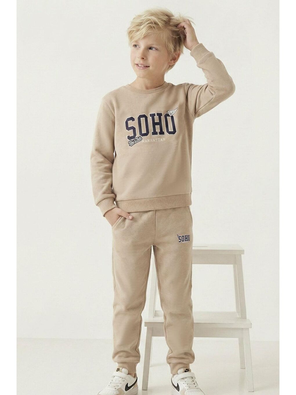 Erkek Çocuk Eşofman Takımı Yazı Pantolonu Cepli Bej (4-8 Yaş)