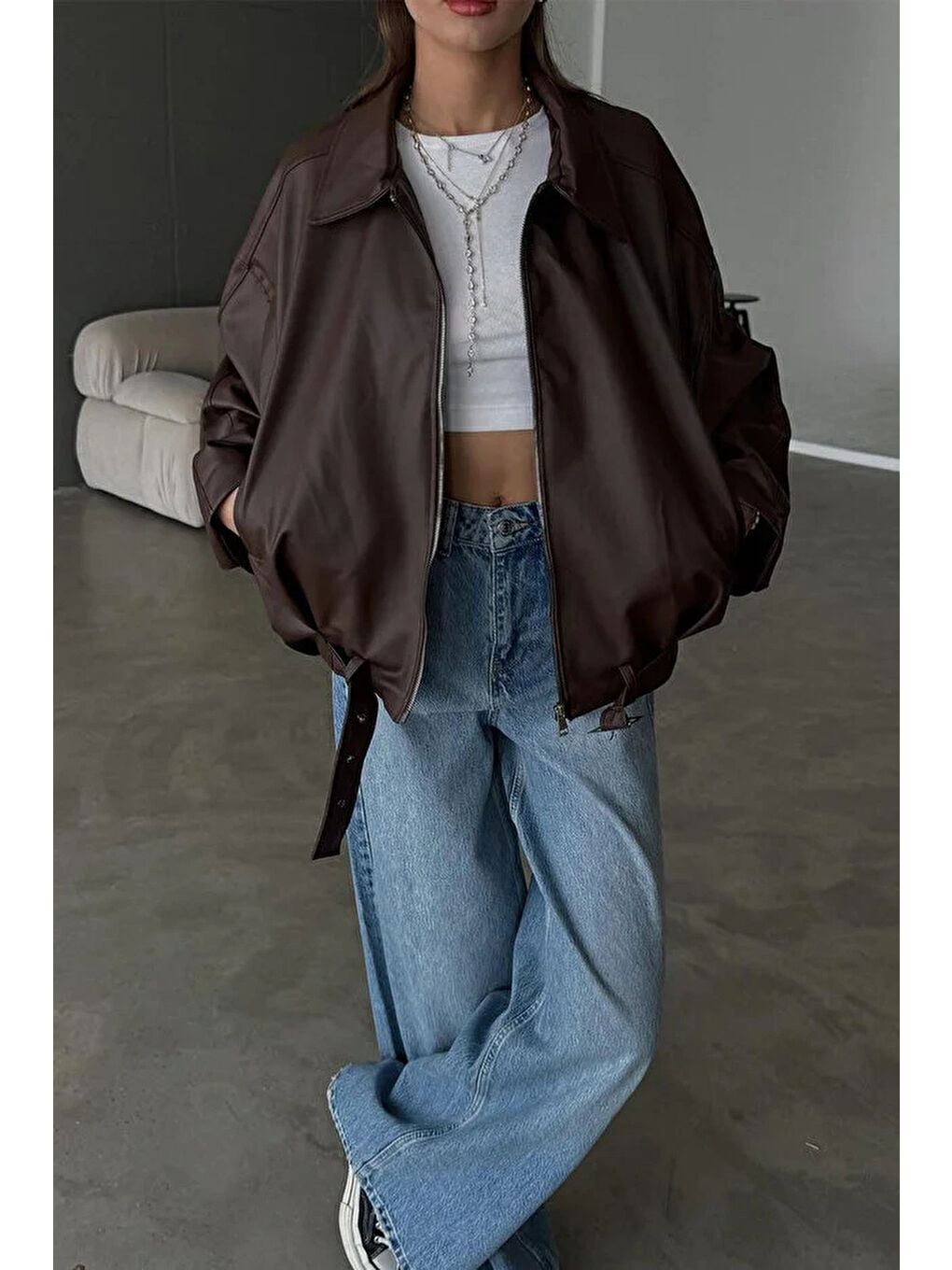 Kahverengi Kadın Kahve Deri Ceket 2788-1