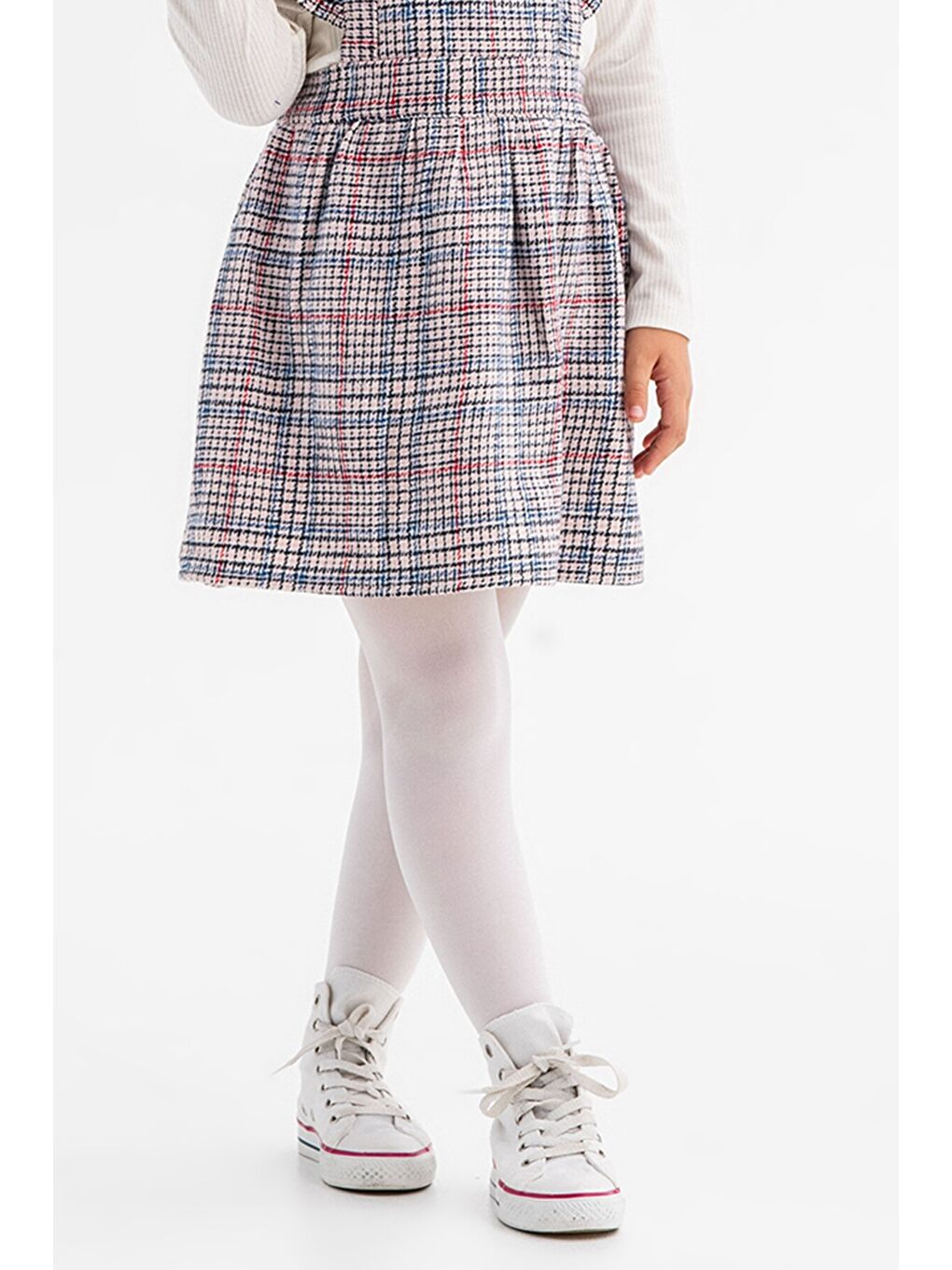 Mavi Kız Çocuk Ekose Desenli Salopet Takım 22681-1