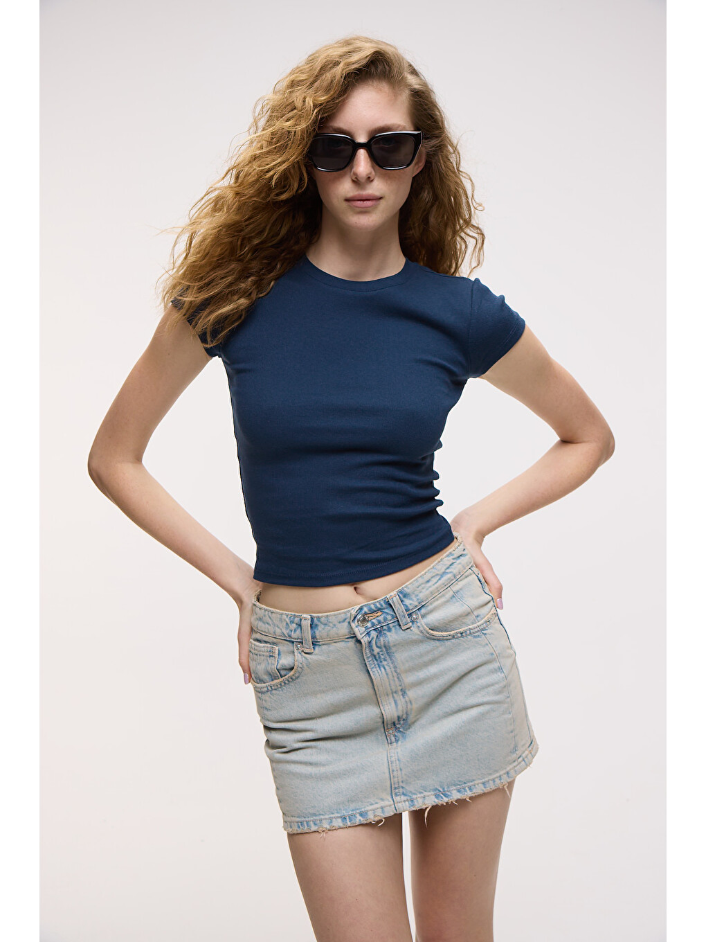 Lacivert HOPEWELL Kadın Yuvarlak Yaka Örme Slim Fit LACİVERT T-Shirt