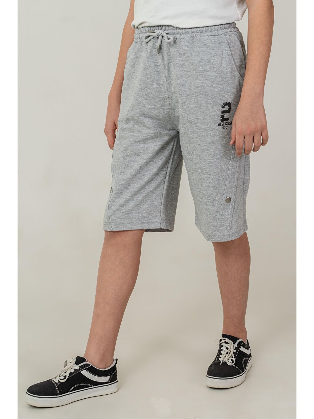 Gri West Coast Baskılı Yanlar Çıtçıtlı Erkek Çocuk Şort