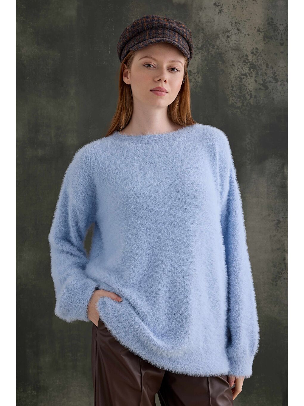 Mavi Yumuşak Tüylü Kazak Aqua-2