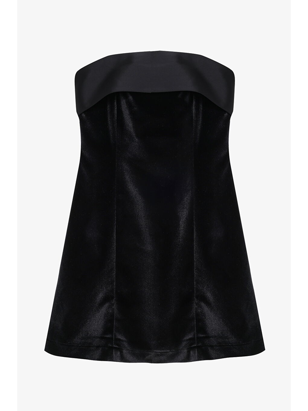Saten Bantlı Kadife Straplez Mini Elbise Siyah