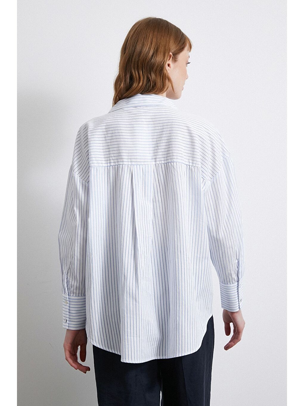 Kontrast Çizgili Gömlek Beyaz-3