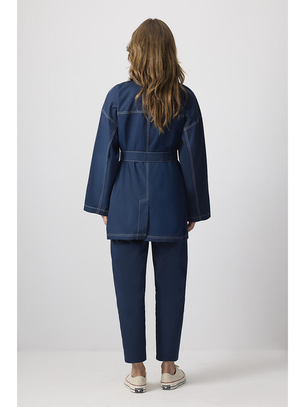 Lacivert %100 Pamuklu Kontrast Dikişli Ceket Pantolon Takım-4