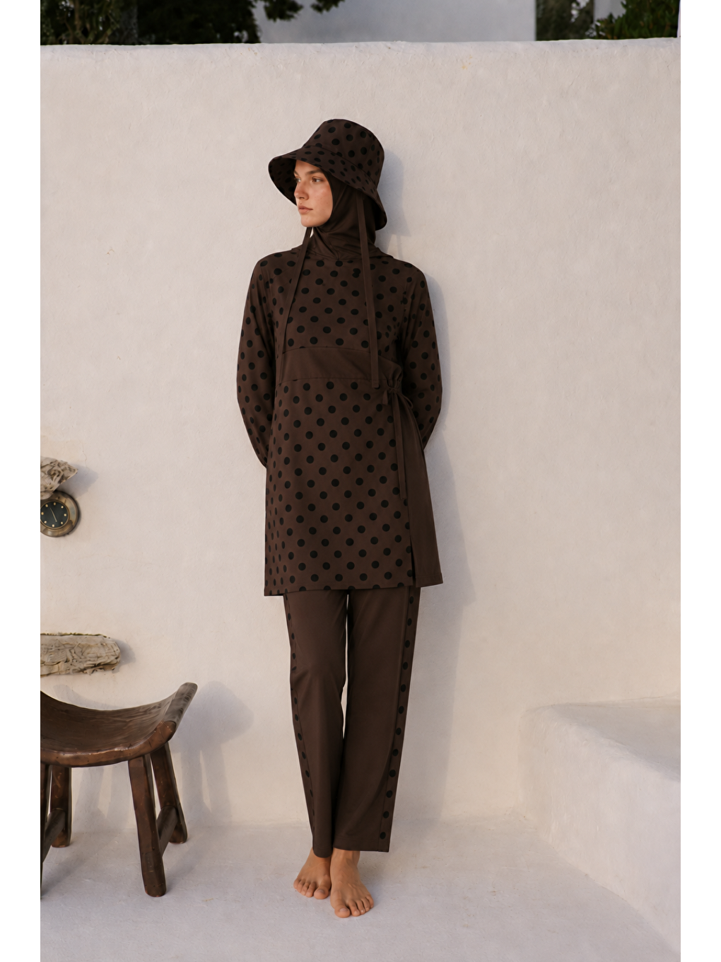 Kahverengi Pearl Dot | Siyah Puantiyeli Kahve Tesettür Mayo 5 Li Set-1