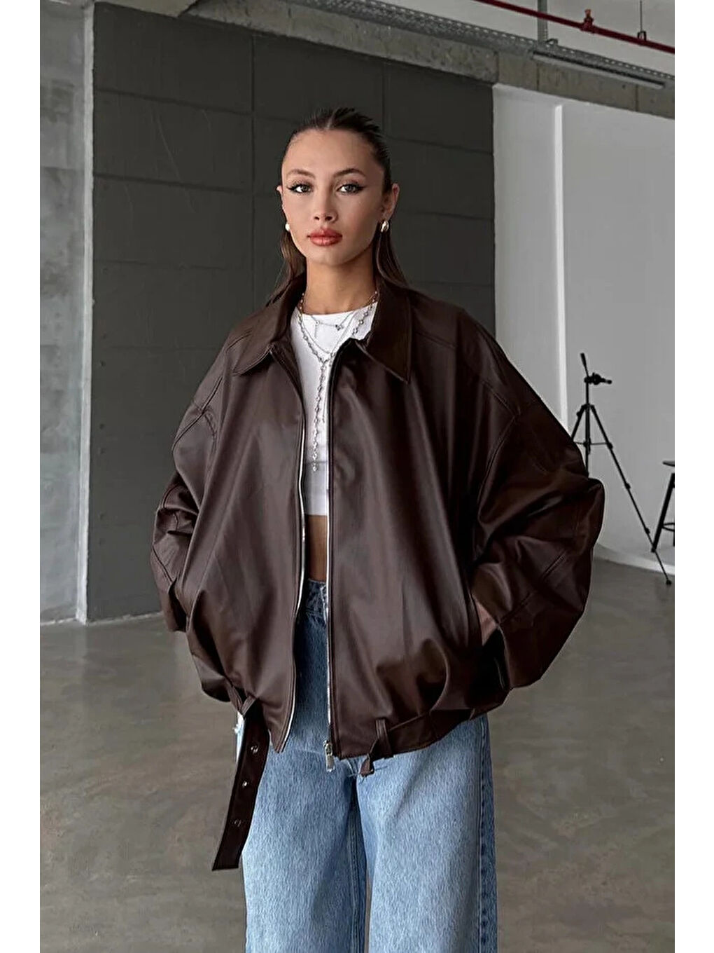 Kahverengi Kadın Kahve Deri Ceket 2788-3