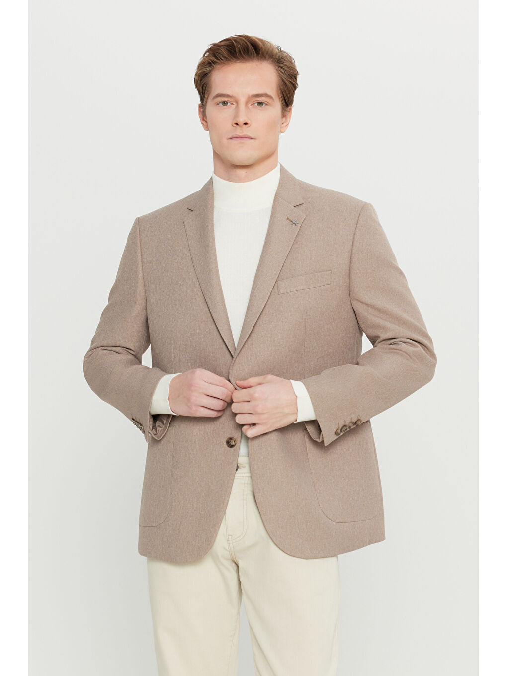 Erkek Kahverengi  Normal Kesim Mono Yaka Torba Cepli Armürlü Blazer Ceket