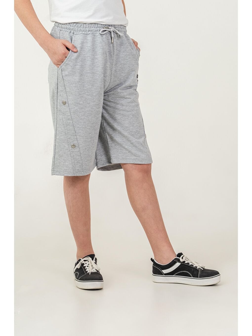 Gri West Coast Baskılı Yanlar Çıtçıtlı Erkek Çocuk Şort-1