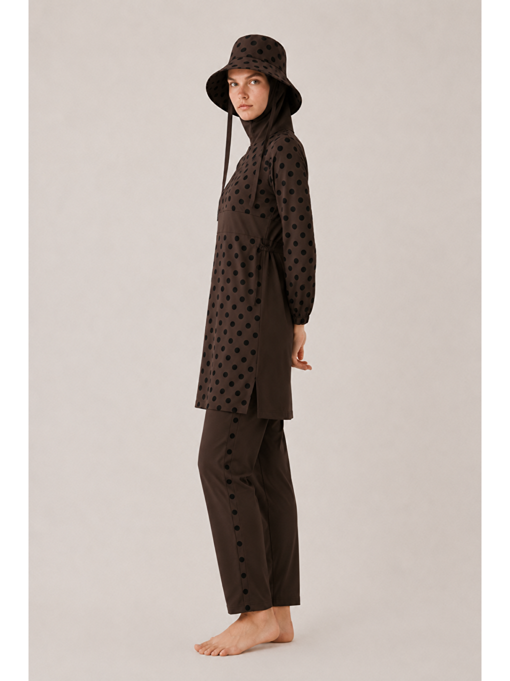 Kahverengi Pearl Dot | Siyah Puantiyeli Kahve Tesettür Mayo 5 Li Set-3