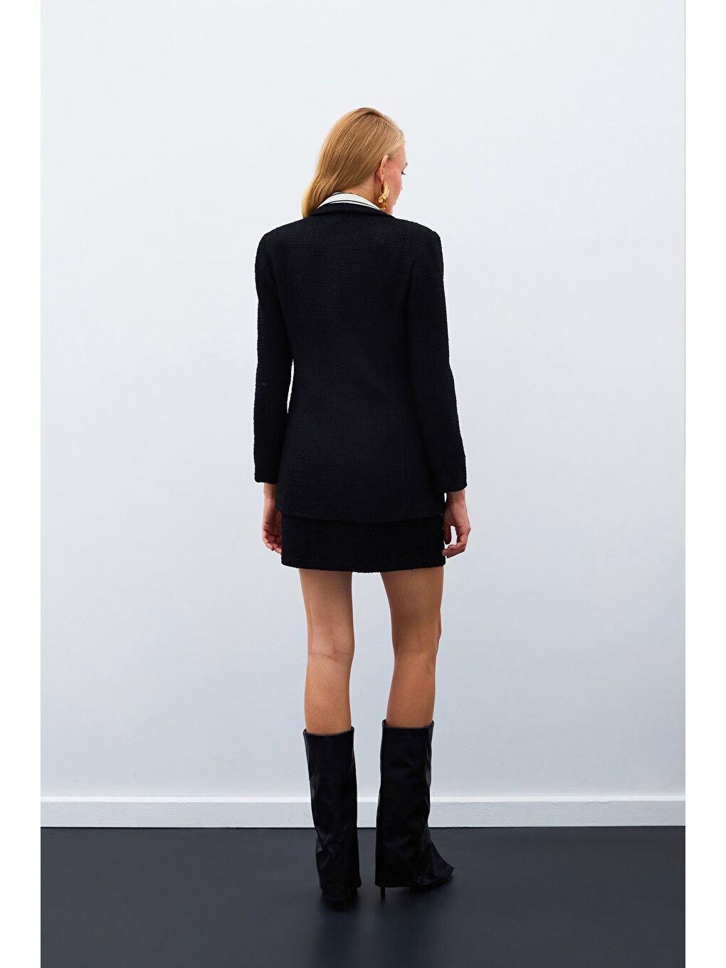 Düğme Detaylı Tüvit Ceket - Siyah-2