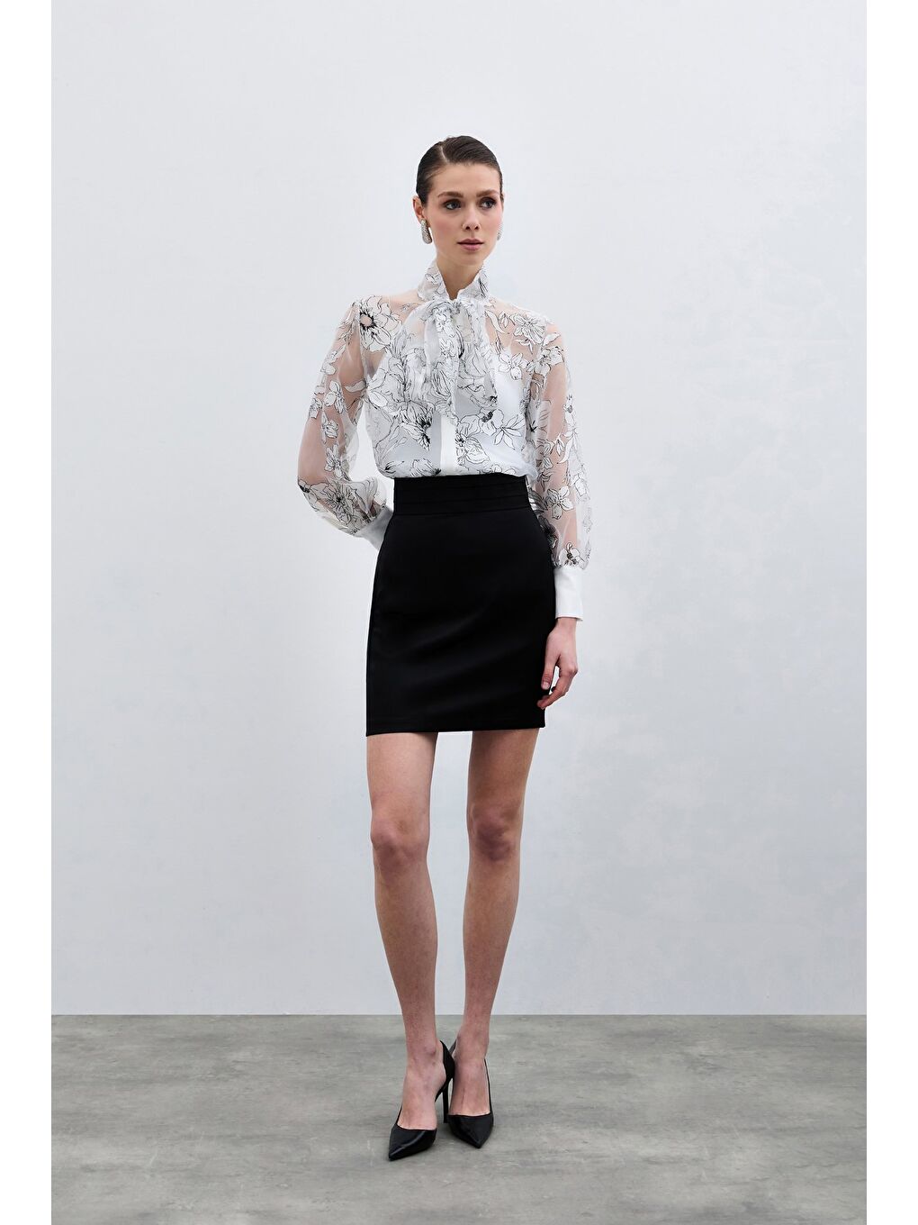 Çiçek Desenli Gömlek - Ekru-1