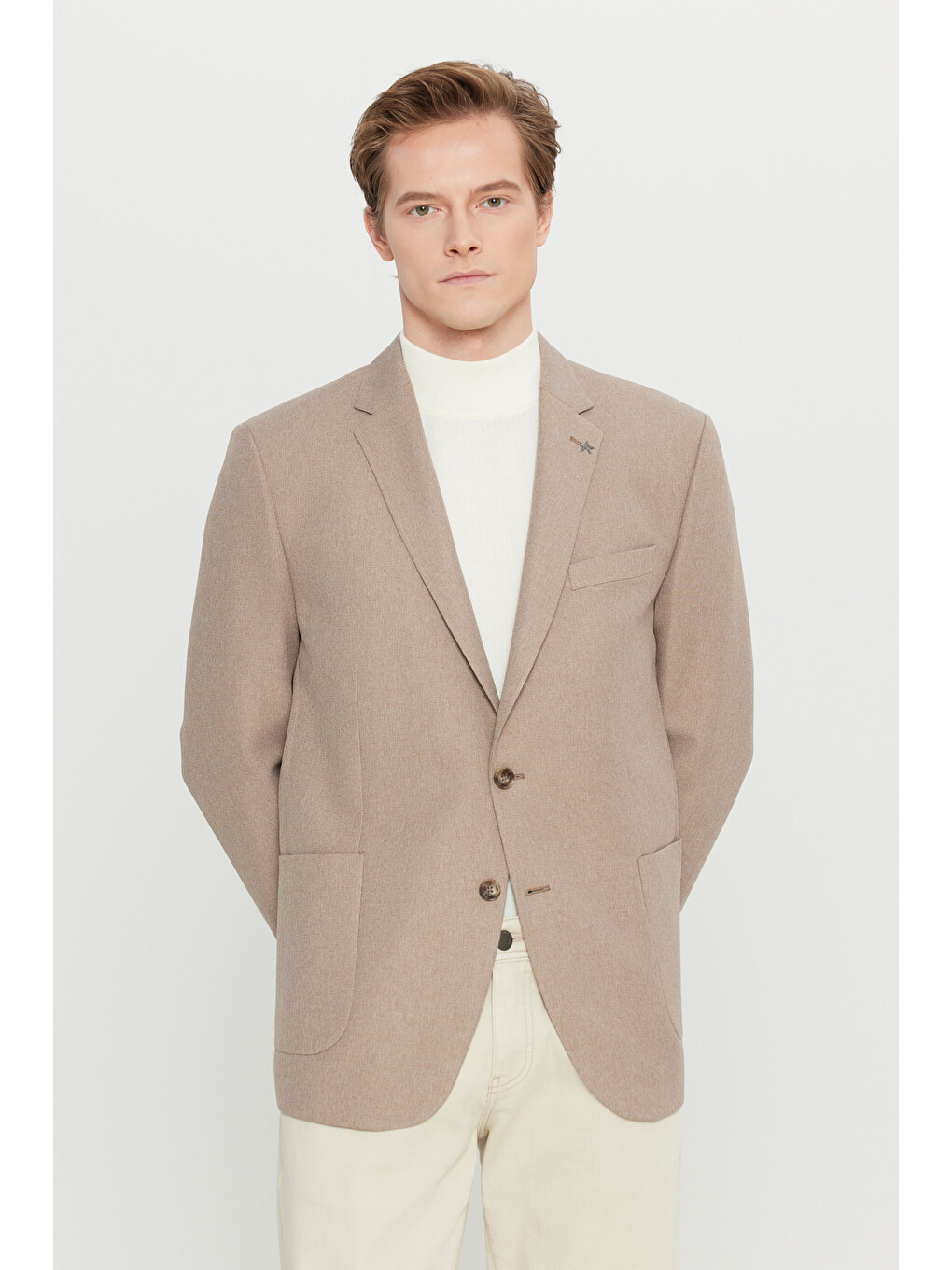 Erkek Kahverengi  Normal Kesim Mono Yaka Torba Cepli Armürlü Blazer Ceket-2