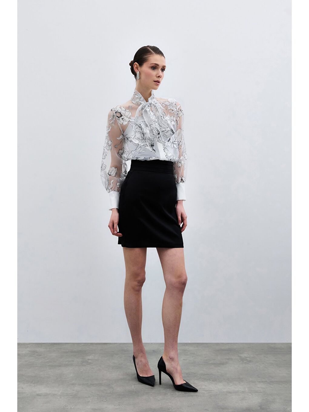 Çiçek Desenli Gömlek - Ekru-2