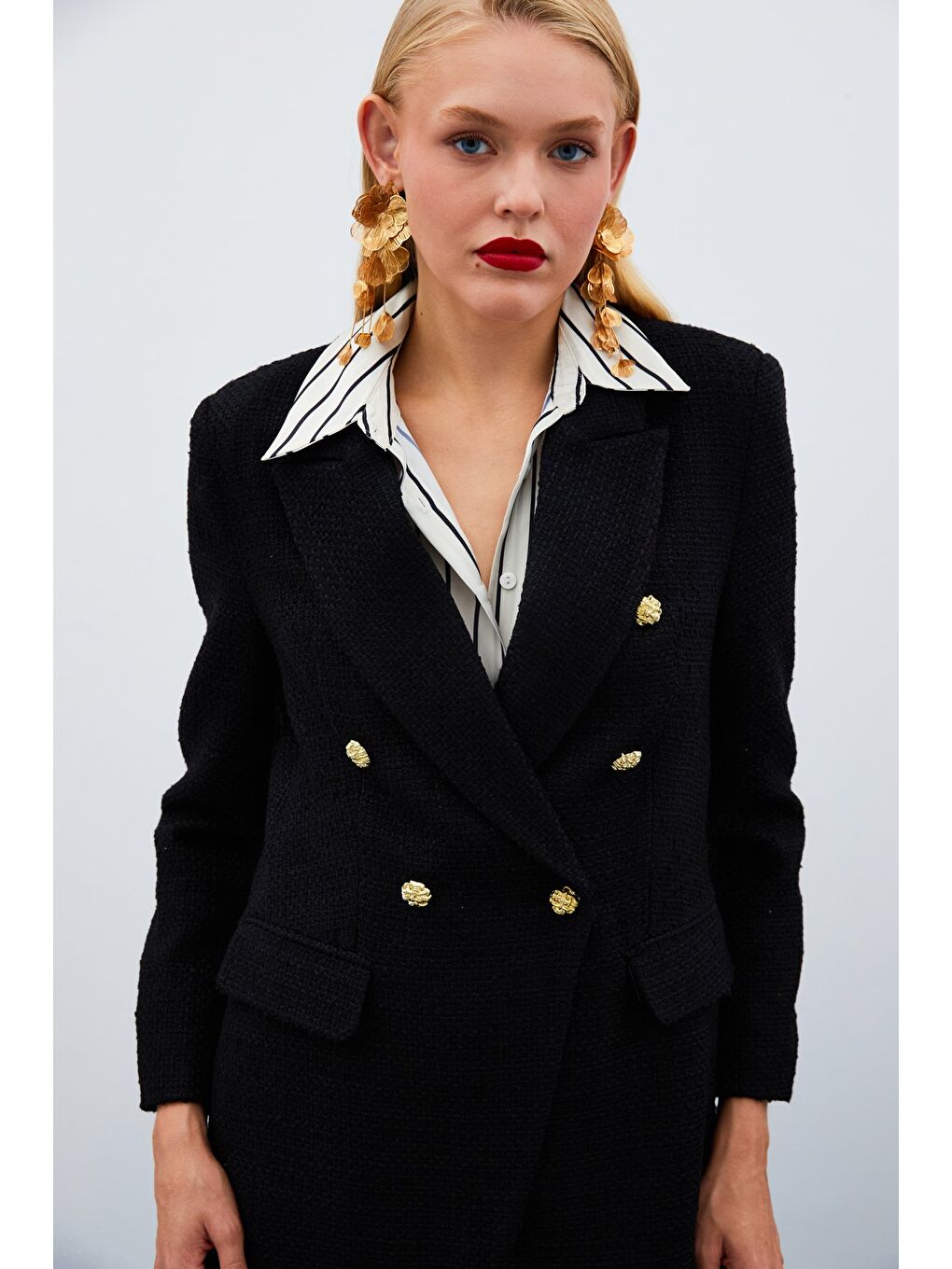 Düğme Detaylı Tüvit Ceket - Siyah-6