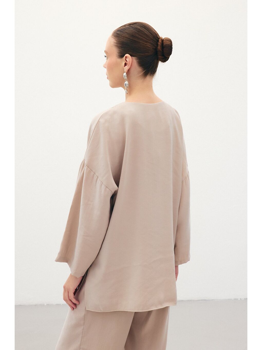 Bej Düğmeli Kimono - Taş-7