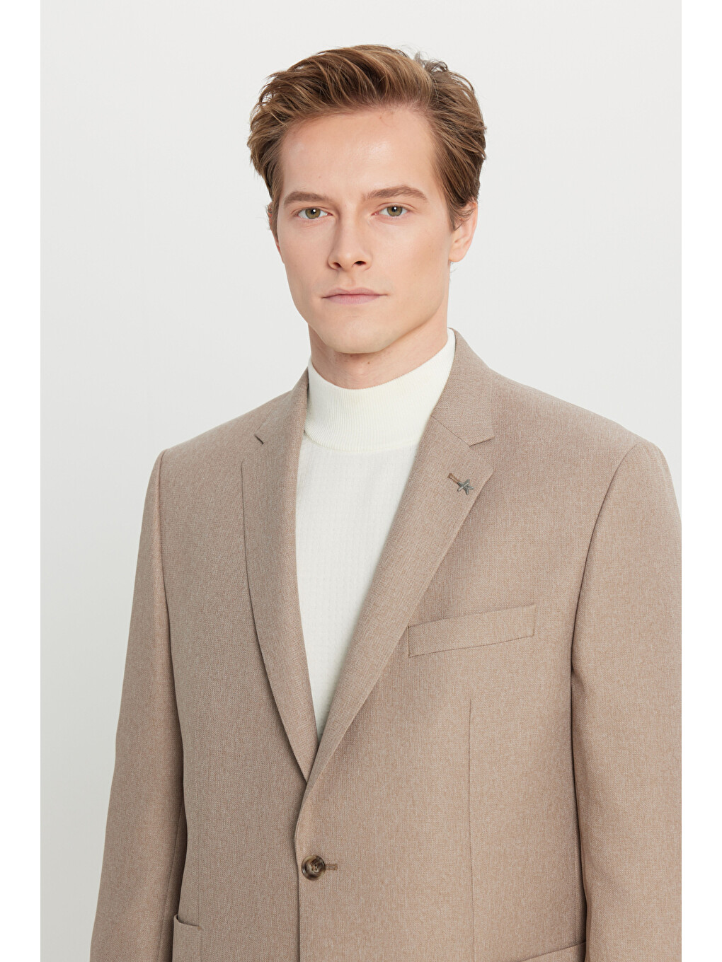 Erkek Kahverengi  Normal Kesim Mono Yaka Torba Cepli Armürlü Blazer Ceket-3