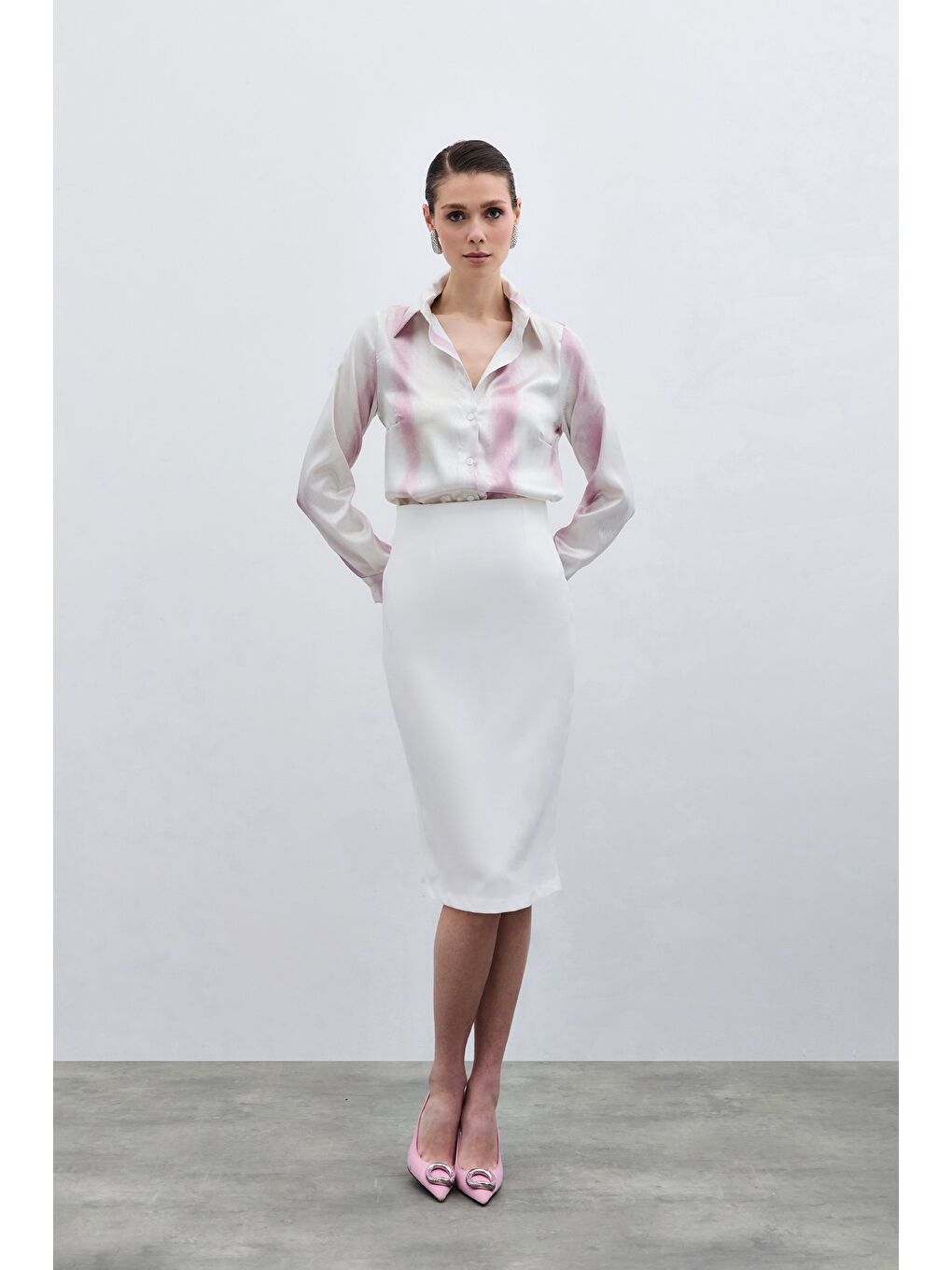 Desenli Klasik Gömlek - Pembe-1