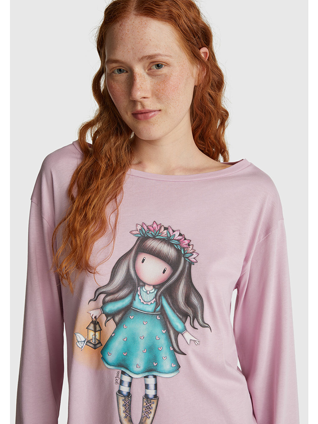 Kadın Toz Pembe Pamuk Karışımlı Gorjuss Baskılı Pijama üstü-2