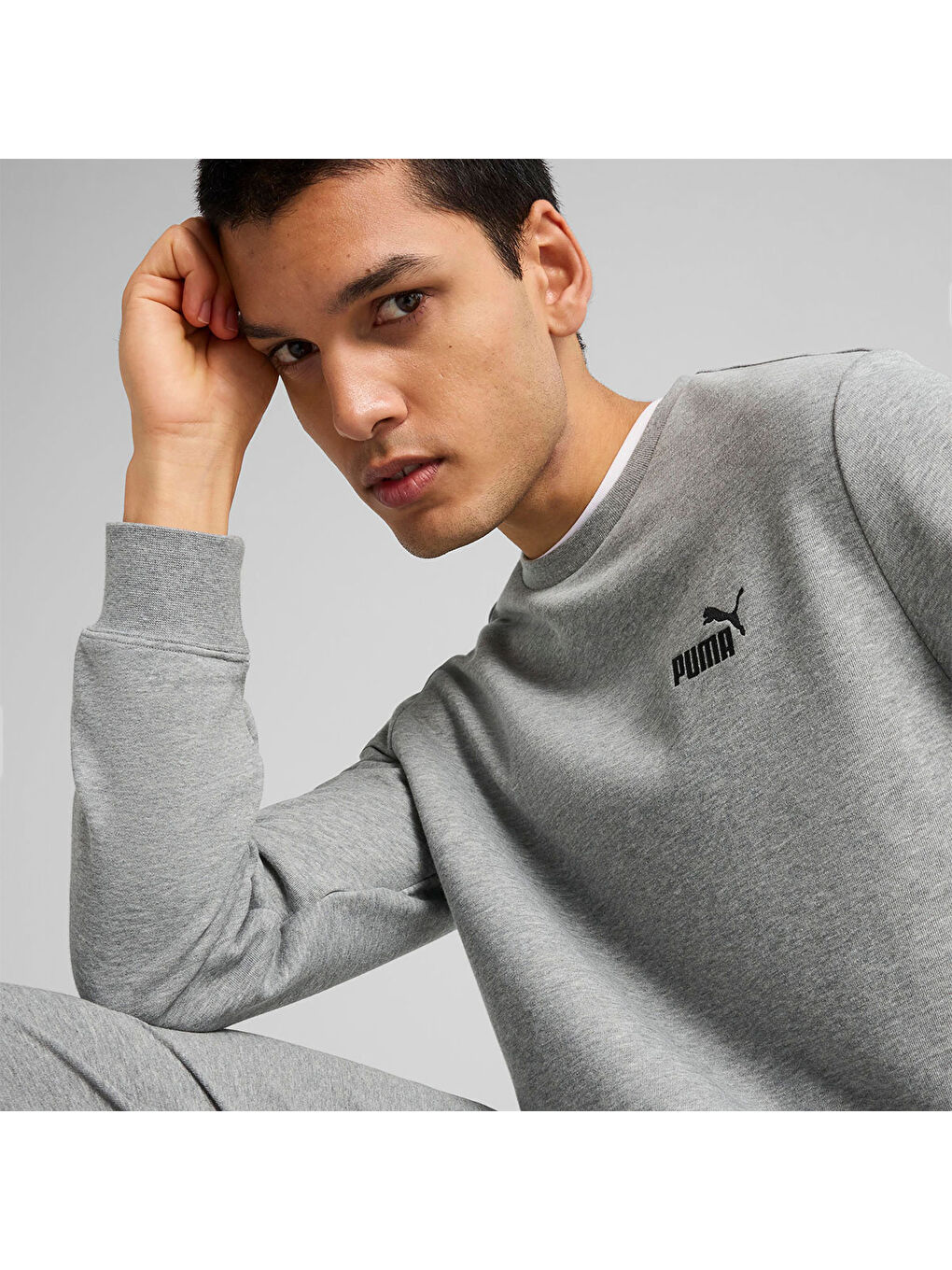 Essentials Small No 1 Logo Crew Erkek Gri Bisiklet Yaka Sweatshirt-1