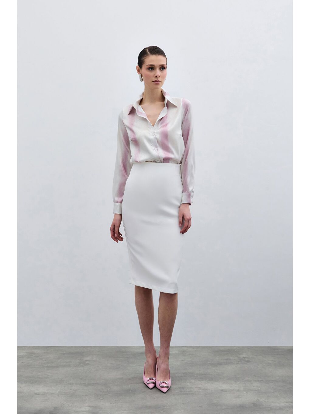 Desenli Klasik Gömlek - Pembe-2