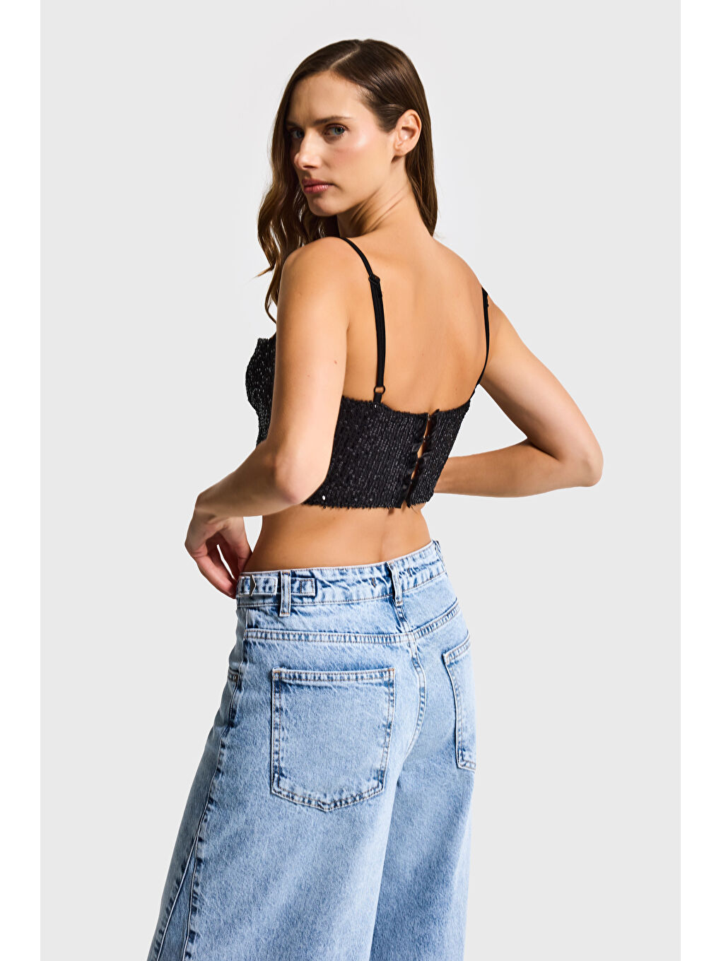 Kadın Siyah Renk Pul Payet Detaylı Askılı Büstiyer-2