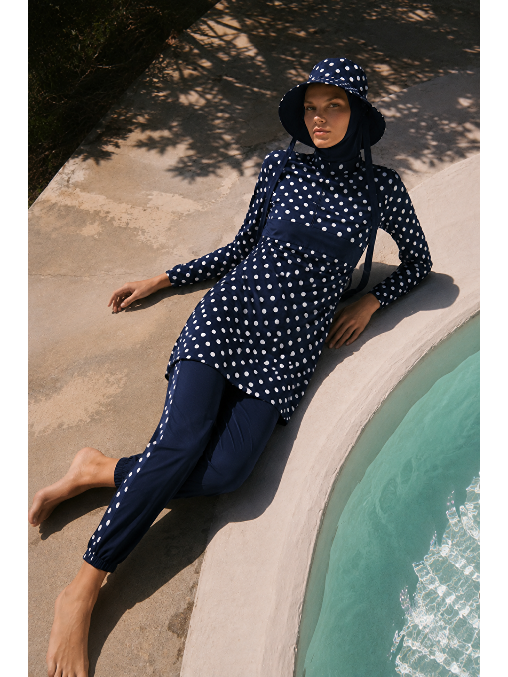 Pearl Dot | Beyaz Puantiyeli Lacivert Tesettür Mayo 5 Li Set