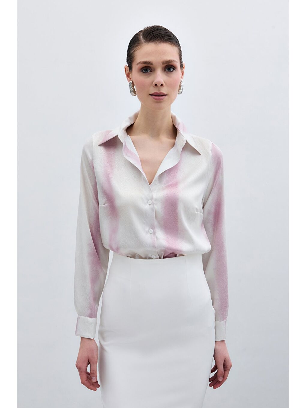 Desenli Klasik Gömlek - Pembe-4