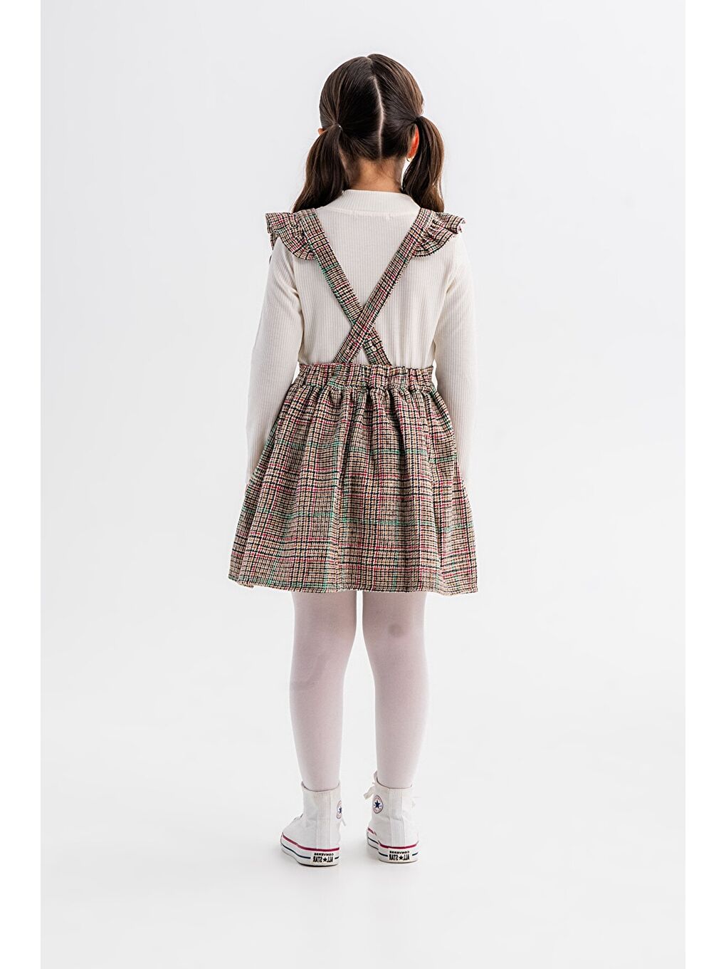 Yeşil Kız Çocuk Ekose Desenli Salopet Takım 22680-2