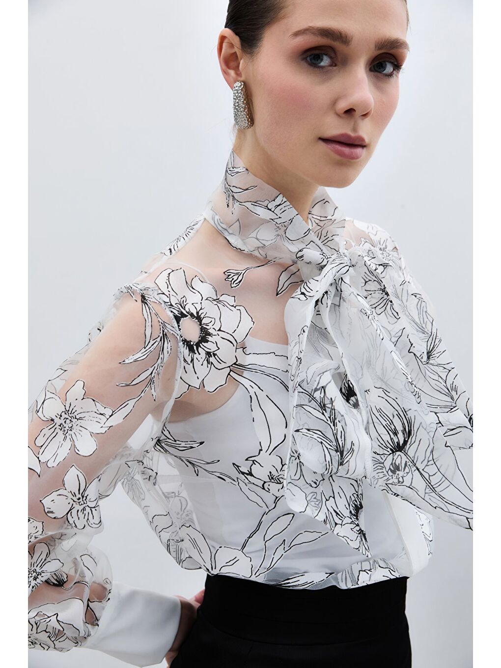 Çiçek Desenli Gömlek - Ekru-6