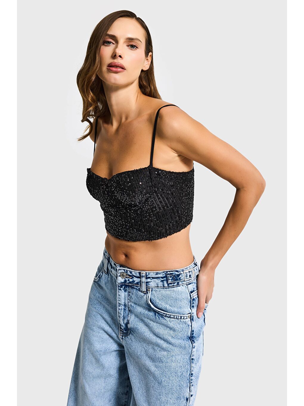 Kadın Siyah Renk Pul Payet Detaylı Askılı Büstiyer-4