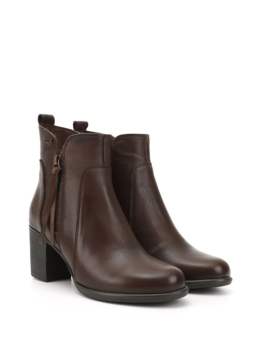 Kahverengi Kadın KOYU KAHVE Fermuarlı Kalın Topuklu Hakiki Deri Bot-1
