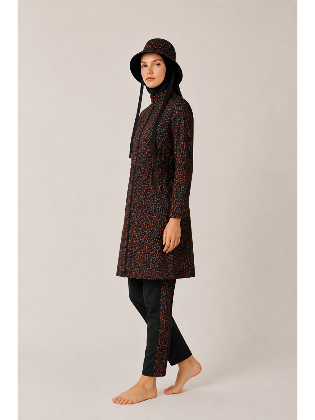 Kahverengi Solara Wild | Leopar Desen Siyah Stoperli Tesettür Mayo 5 Li Set-4